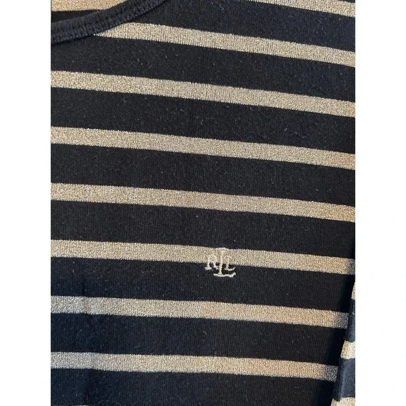 Lauren Ralph Lauren Shirt Black Gold Metallic Striped Long Sleeve Women's Size L - Picture 4 of 5